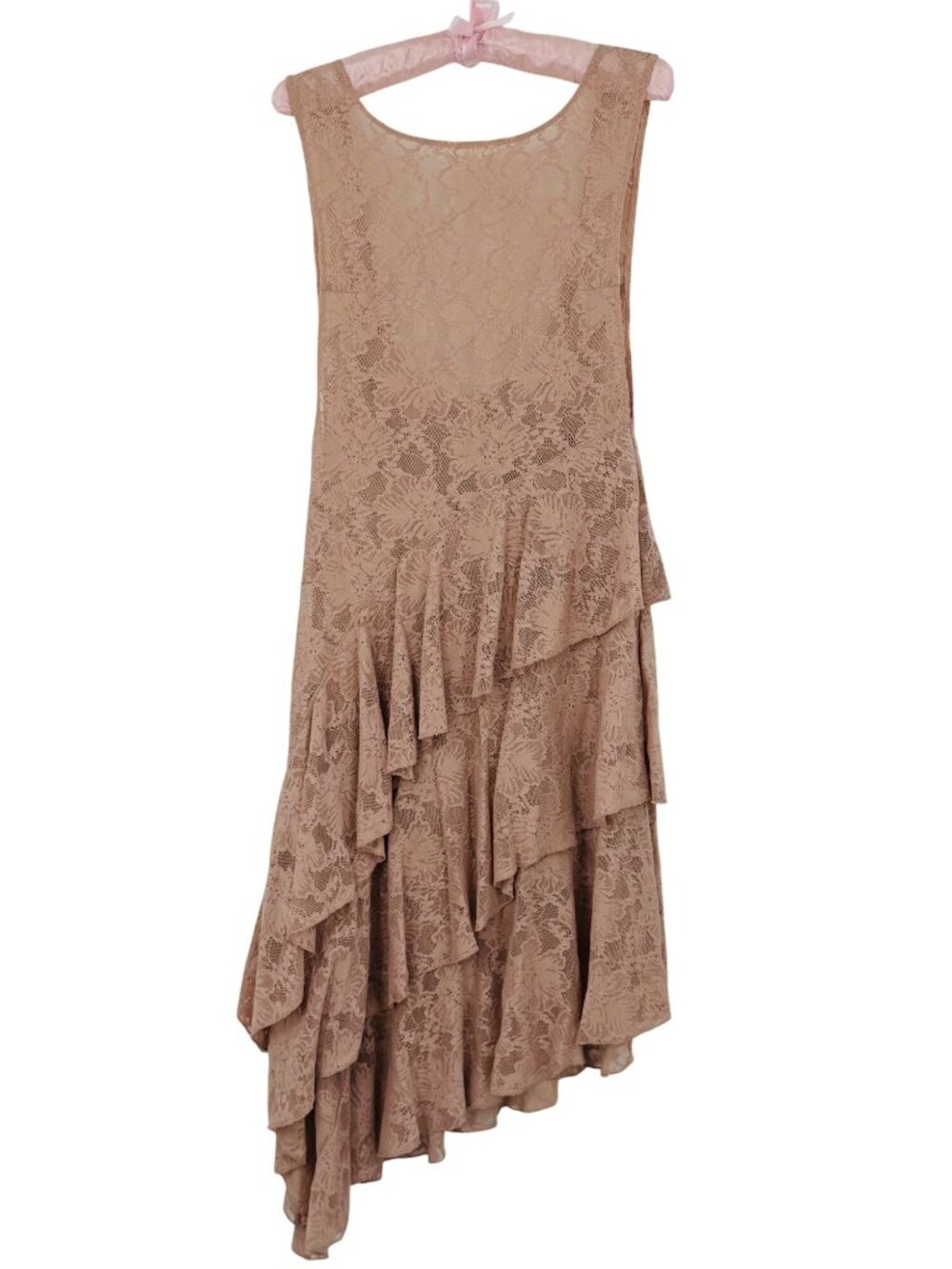 NWT Free People Asymmetrical Tiered Ruffle Hem Pink Lace Dress S | Coquette Boho - Picture 2 of 16